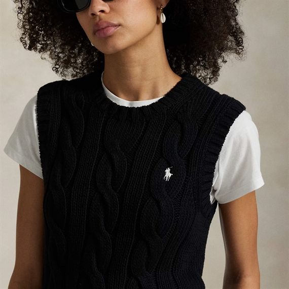 Polo Ralph Lauren Cable-Knit Cotton Cropped Vest, Polo Black